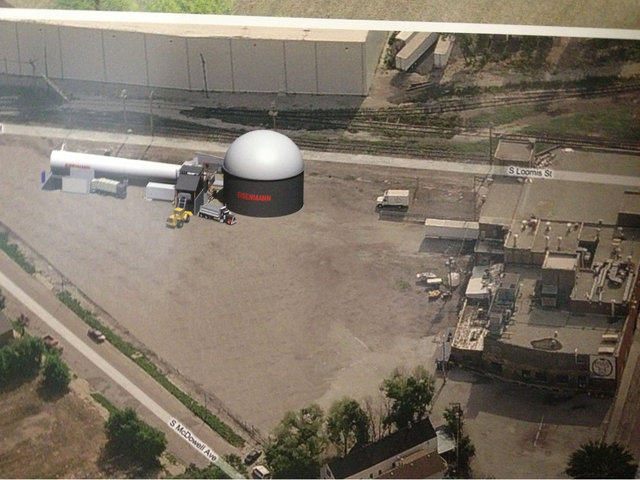 <p>An artist's rendering of the anaerobic digester that will soon be constructed at The Plant. The system will convert up to 10,000 tons of organic waste annually and help convert it to power and heat.</p>
