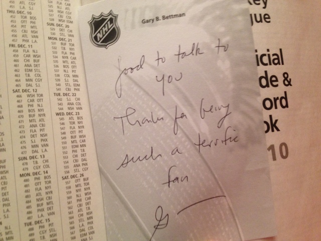 <p>Bob Gertenrich received this personal letter from NHL commissioner Gary Bettman after he attended his 2,000th consecutive Chicago Blackhawks home game. Bettman also left a voicemail on Gertenrich's home phone.</p>
