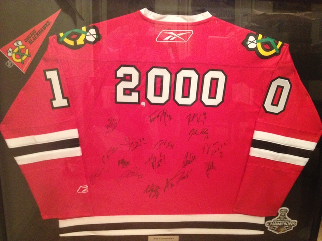<p>Bob Gertenrich received this jersey from friends after attending his 2,000th straight Blackhawks home game on Feb. 3, 2010. Several Blackhawks team members later autographed the jersey.</p>
