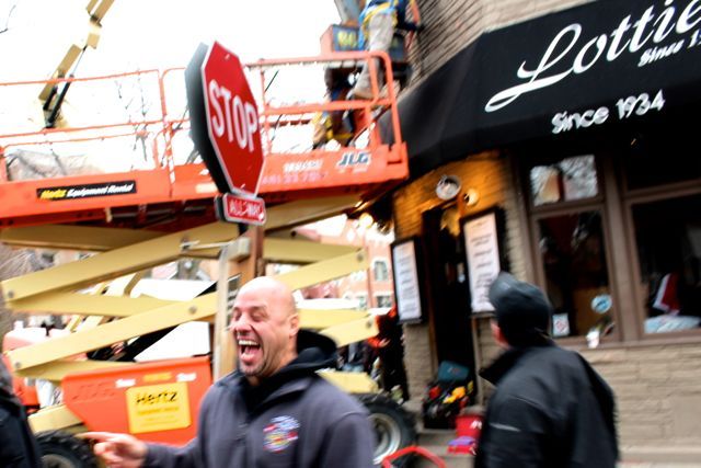 <p>Douglas Perez, 40, a driver on the set of NBC's "Chicago Fire" enjoys a hearty laugh Tuesday. The show will film a "simulated emergency" Wednesday and Thursday at Bucktown's Lottie's Pub, 1925 W. Cortland Ave., as part of episode 14.</p>
