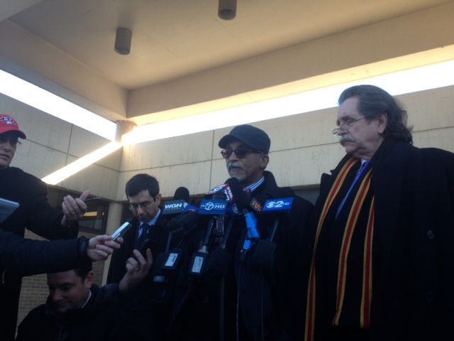 <p>State Sen. Donne Trotter (D-Chicago) outside a Chicago court house, where he was being tried on felony charges for allegedly trying to board an airplane with a gun at O'Hare.</p>
