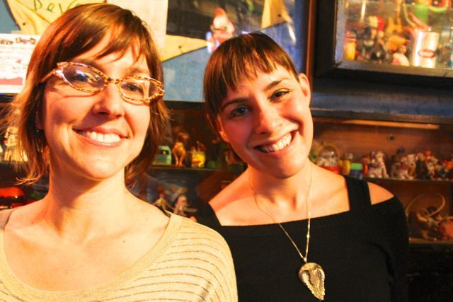 <p>Vanessa Porter (left) and Libby Lowe were among the hundreds of people that came out to Club Foot Sunday to celebrate the life of Gold Star bartender and co-owner Susan A. Stursberg, 45, who passed away Dec. 10.</p>
