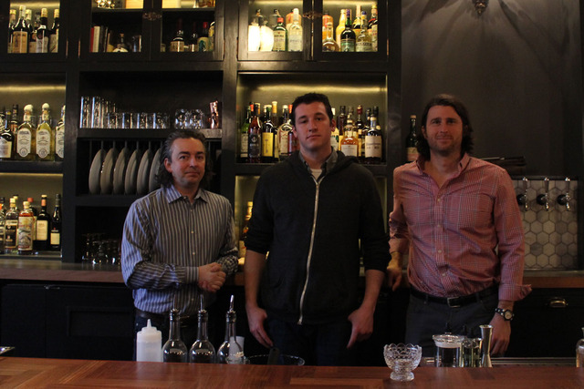 <p>Chief mixologist Alex Bachman (center) with owners Matthias Merges (left) and Brian Tijan.</p>
