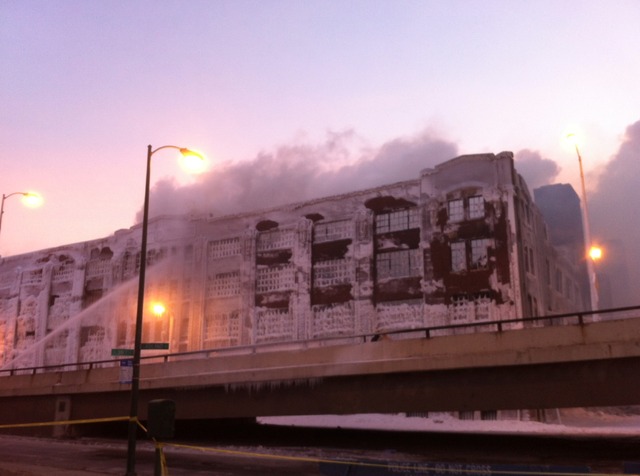 <p>A massive fire that engulfed a vacant warehouse in Bridgeport reignited Thursday morning.</p>
