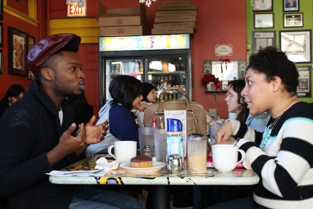 <p>Local fashion designer Redgi Woods (left) enjoys lunch at the cafe with Terez Baskin, a fashion media marketer.</p>
