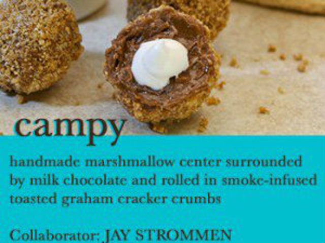 <p>Ceramic artist Jay Strommen will get Campy with his truffle pairing, which contains a marshmellow center.</p>

