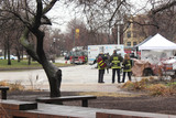 <p>Actors portray firefighters for a bomb threat scene in an upcoming "Chicago Fire" episode, Jan. 30, 2013.</p>
