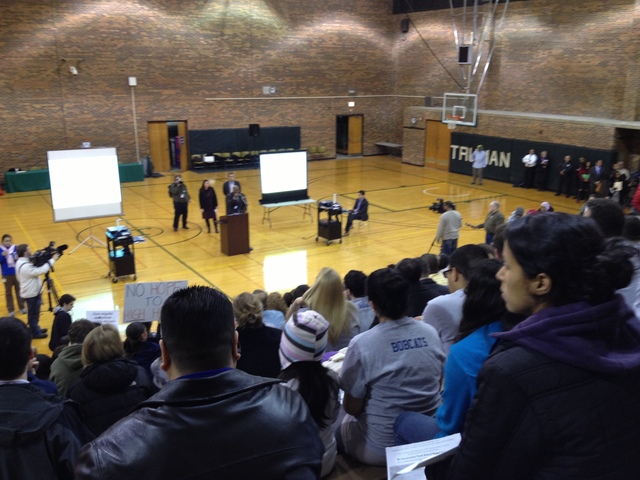 <p>Attendees look on during the district's presentations.</p>
