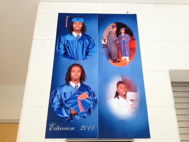 <p>A painting memorializes former CICS-Ellison student Estavion Green, who was fatally shot in 2011.</p>
