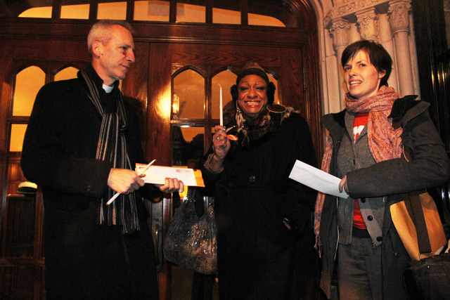 <p>Members of Organization of the Northeast, a social justice group in Uptown, tried to deliver a letter of protest to developer Jay Michael at his Gold Coast home. The doorman turned them away.</p>
