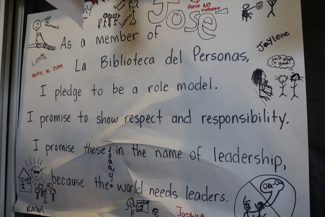 <p>Pledge taken by the members of The People&rsquo;s Library, a &ldquo;micro-library&rdquo; started by teacher Rachel Perveiler on the back porch of her Little Village apartment.</p>
