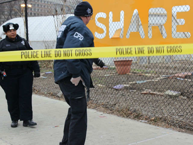 <p>Police remained on the scene where a man was shot at 2 p.m. Wednesday near Chicago Lights Urban Garden.</p>
