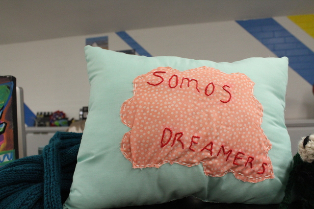 <p>Dreamers pillow by Carolina Gallo, a student at ElevArte.</p>
