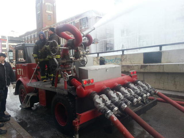 <p>This rare deluge unit was brought out to pour water on the warehouse Thursday morning. The Chicago Fire Department said this deluge was from either 1969 or 1970</p>

