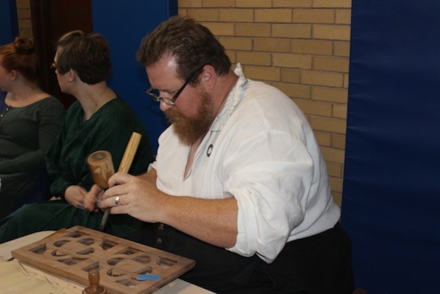 <p>Hal Raeburn&nbsp;demonstrates the art of medieval wood working.</p>
