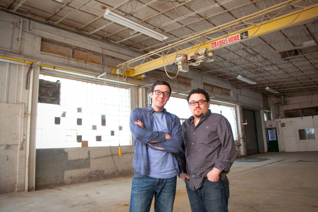 <p>Brothers Samuel Evans (left) and Jesse Edwin Evans pose at the future site of Ale Syndicate Brewing in the Green Exchange Complex, 2601 W. Diversey Parkway.</p>
