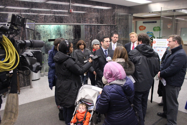 <p>Ald. Scott Waguespack (32nd) talks to media in the lobby of CPS headquarters, Wednesday, Feb. 6, 2013.</p>
