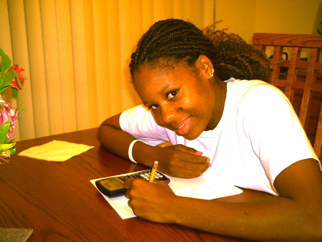 <p>Dominique Jacobs takes a break from studying during an online course toward her associate's degree at South Plains College in Texas.</p>
