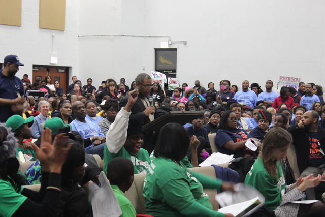 <p>Ald. Walter Burnett Jr. (27th) speaks at the second CPS Garfield-Humboldt Network community engagement meeting, Wednesday, Feb. 27, 2013.</p>
