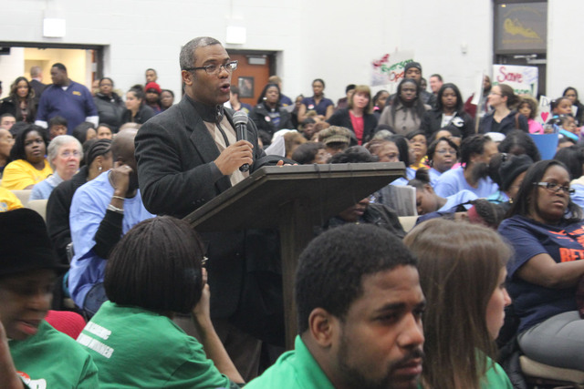 <p>Ald. Walter Burnett Jr. (27th) speaks at the second CPS Garfield-Humboldt Network community engagement meeting, Wednesday, Feb. 27, 2013.</p>
