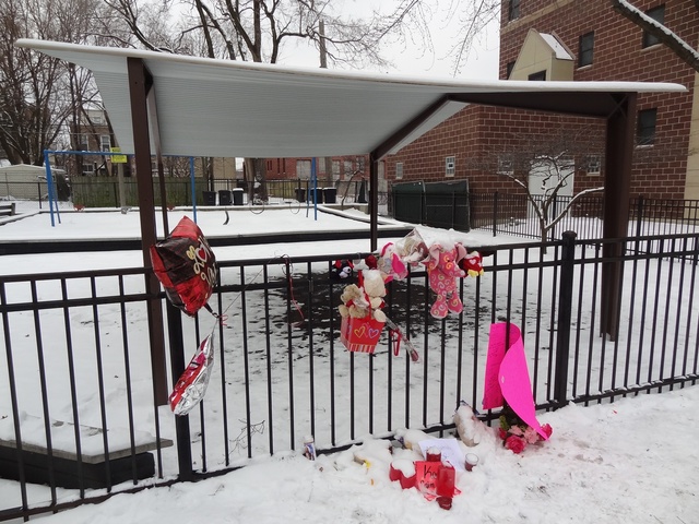 <p>A memorial near where Hadiya Pendleton, 15, was killed in January.</p>
