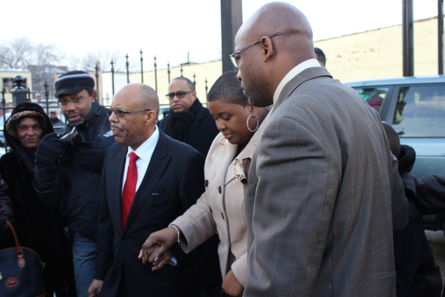 <p>Hadiya Pendleton's mother Cleopatra Cowley-Pendleton and father Nathaniel arrived at the slain teen's viewing at Calahan Funeral Home, 7030 S. Halsted St. Friday afternoon.</p>
