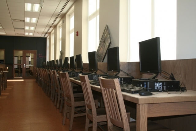 <p>Interior of the newly renovated Humboldt Park Library, which will reopen Saturday.</p>
