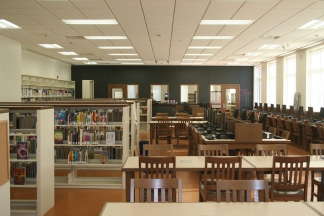 <p>Interior of the newly renovated Humboldt Park Library, which will reopen Saturday.</p>
