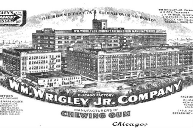 <p>Part of the Central Manufacturing District, the William Wrigley Jr. Company's gum manufacturing plant was a major source for jobs.</p>
