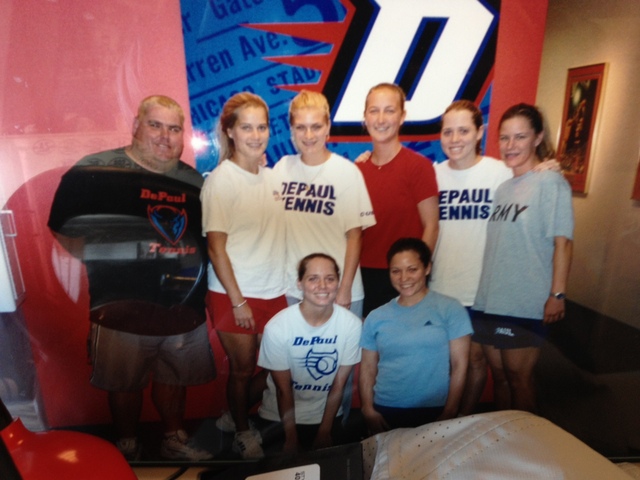 <p>DePaul women's tennis coach Mark Ardizzone (far left) said he weighed 300 pounds in this 2005 photo. He's now down to 195 pounds.</p>
