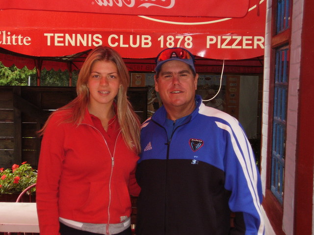 <p>DePaul women's tennis coach Mark Ardizzone poses with former Blue Demons player and current graduate assistant coach Katarina Milinkovic during a recruiting trip to Belgrade, Serbia, in 2006.</p>
