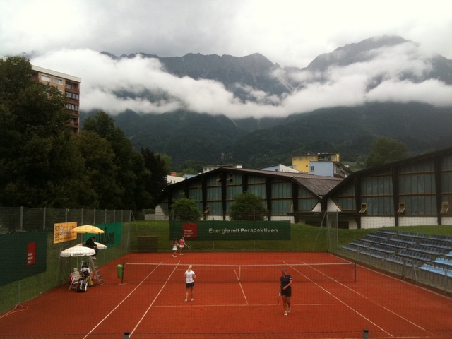 <p>DePaul women's tennis coach Mark Ardizzone takes a picture of a tennis court in Innsbruck, Austria in 2011.</p>
