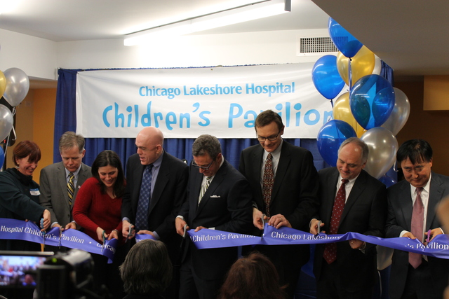 <p>State Sen. Heather Steans (7th), Ald. James Cappleman (46th),&nbsp;<span>Shannon Sullivan, executive director of the Illinois Safe Schools Alliance and state Rep. Greg Harris (13th), join Lakeshore CEO Alan Eaks and other hospital officials at a Feb. 11 ribbon cutting for a new child psychiatric treatment center in Uptown.</span></p>
