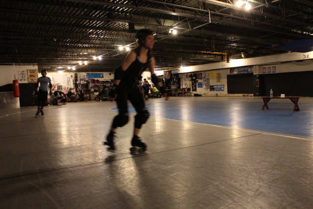 <p>Skaters warm up before a scrimmage.</p>

