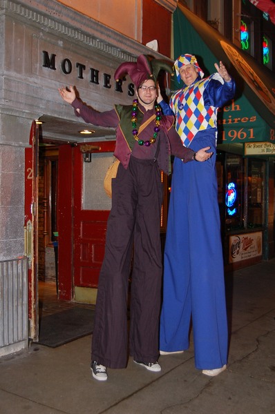 <p>Stilt-walkers add to the Bourbon Street feel during Rush and Division's Fat Tuesday festival.</p>

