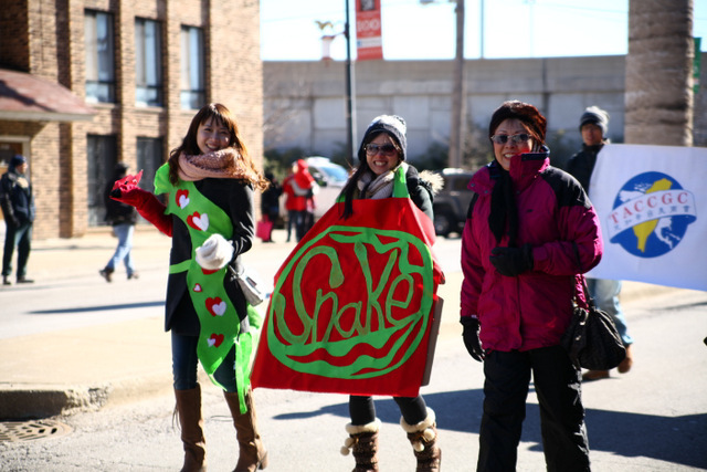 <p>Parade participants don costumes to celebrate the year of the snake at the Chinese New Year Parade 2013</p>
