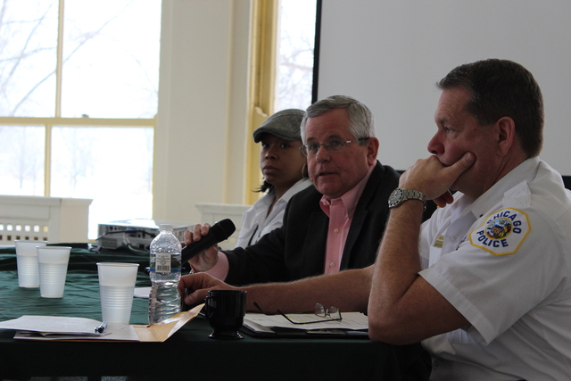 <p>Tom Byrne, director of park services for the Chicago Park District, answers questions at Saturday's "Security Summit" hosted by the Friends of the Parks organization.</p>
