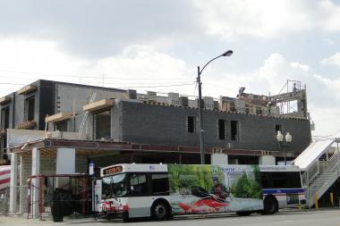 Construction of a 15-unit apartment building with two retail storefront tenants is well underway at the northwest corner of Cortland and Western, next to the Damen Western Blue Line "L" station. The property is also in front of a CTA Western No. 49 bus stop.