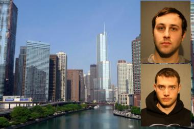 Carl Koenemann (bottom) and Benjamin Nitch (top), both 25, — are accused opening up a water valve meant for fire protection at Trump Tower. The water gushed out at 250 gallons a minute and flooded two elevator shafts, prosecutors said.