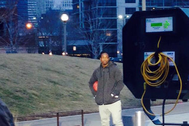  University of Wisconsin running back Melvin Gordon, a possible first-round draft pick, was filming in Mary Bartelme Park Sunday night ahead of the NFL Draft on April 30.  