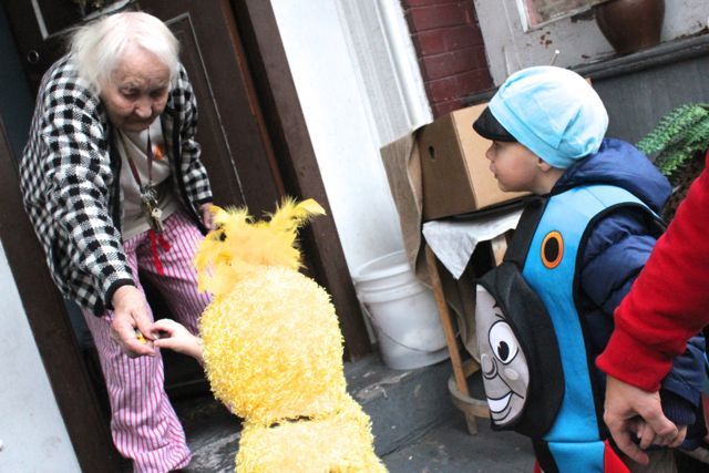 <p>Marcella Juszynski, 90, walks every day for exercise but took the afternoon off on Halloween because she wanted to greet trick or treaters.</p>
