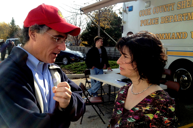 <p>Cook County Sheriff Tom Dart and Ald. Debra Silverstein talk in the parking lot of a Target store during a similar sting operation at the end of October.</p>

