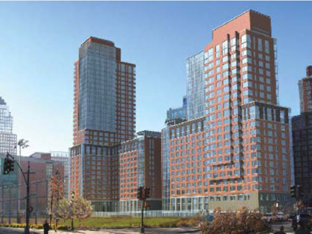 The Asphalt Green community center is now under construction in the base of Milstein Properties' Liberty Luxe and Liberty Green apartment towers on North End Avenue.