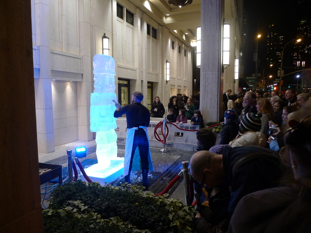 <p>An ice sculptor demonstrated his art outside the Church of Jesus Christ of Latter-Day Saints on Broadway during Winter's Eve.</p>
