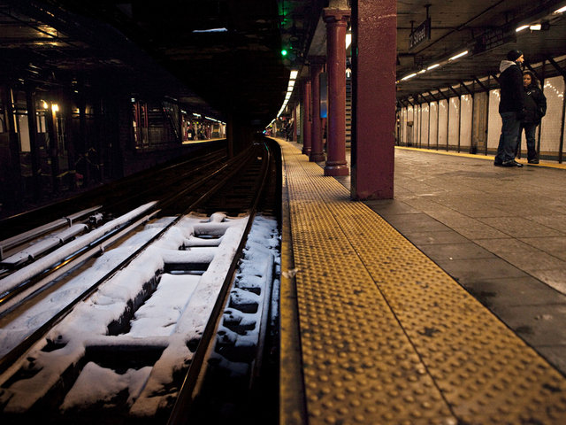 <p>NEW YORK, NY - DECEMBER 27: Snow covers the tracks of the 2 - 3 express line at the West 72nd Street subway stop on December 27, 2010 in New York City. A blizzard pounded the East Coast of the United States delivering 20 inches of snow to New York City while snarling post-Christmas travel. (Photo by Andrew Burton/Getty Images)</p>
