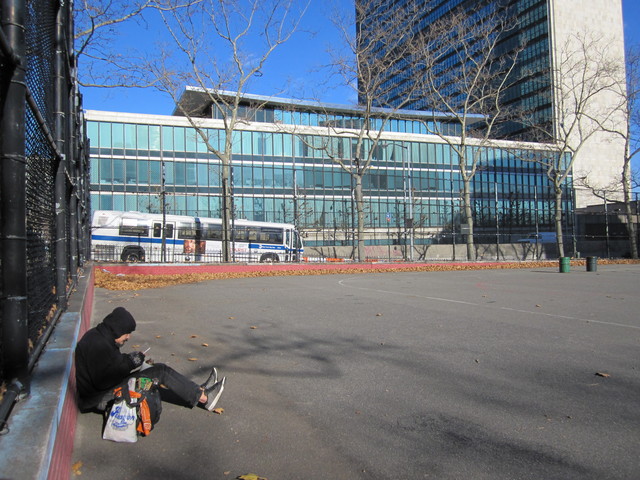 Anthony, a homeless man who spends time in the part of Robert Moses Playground where the UN would build an office tower if an agreement with the city goes through. 