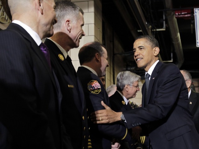 President Barack Obama visits members of the New York City Fire Department at the Engine 54 fire house on May 5, 2011 in New York City.