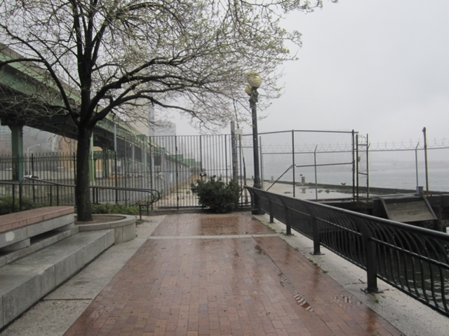 The East River esplanade abruptly stops at the abandoned Pier 38, a former Con Edison pier along the East River from East 38th to 41st street.