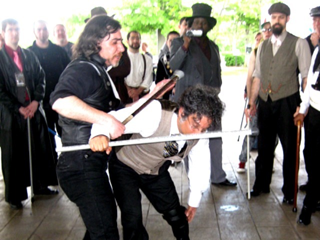 Mark Donnelly engaged in Bartitsu with a partner.