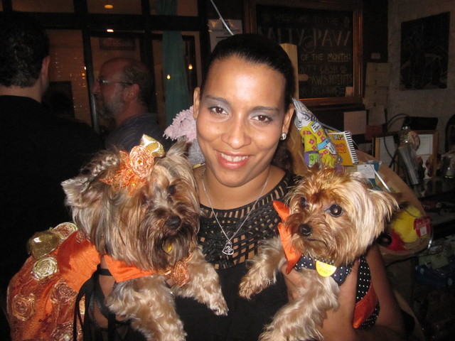 Marlene Hungria with her two Yorkshire terriers. 